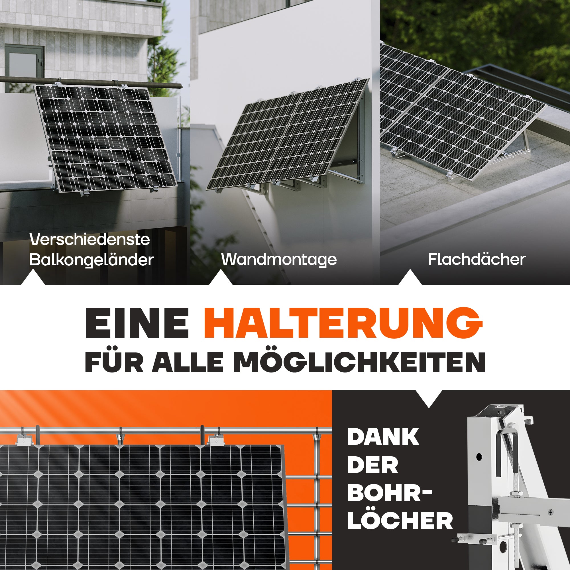 Sturmsichere Balkonkraftwerk Halterung mit Solarmodul am Balkongeländer montiert