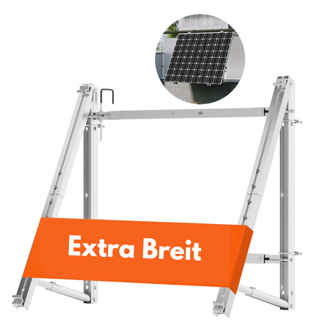 Balkonkraftwerk Halterung Extra Breit in Silber für breite Geländer mit Solarmodul