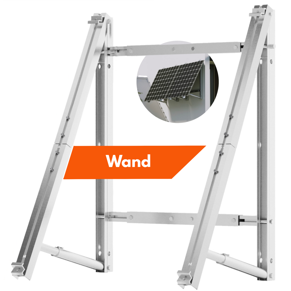 Balkonkraftwerk Halterung Wand von SolarFuture: Wandhalterung aus eloxiertem Aluminium mit Querstreben, im Einsatz mit Solarmodulen an der Hauswand